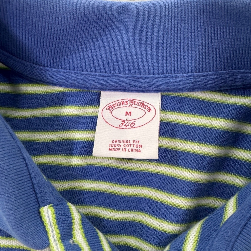 Brooks Brothers 346 Mens Medium Blue Green Stripe Polo Shirt Original Fit EUC - Picture 3 of 6